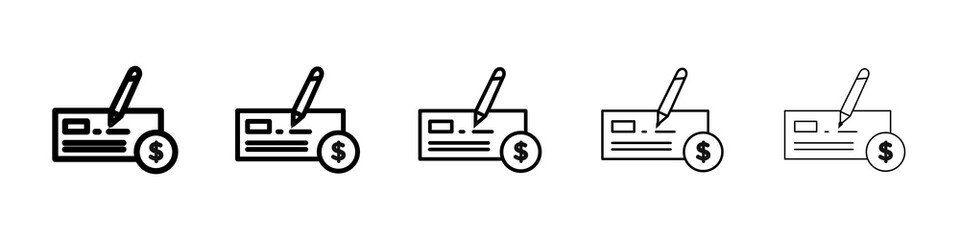 Money check icon graphic set. trendy stroke line style