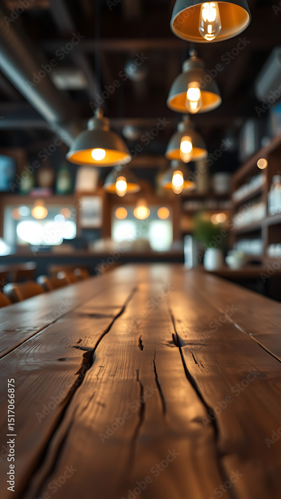 Poster empty wooden table rustic and blurred background of bar or pub for product display high quality phot