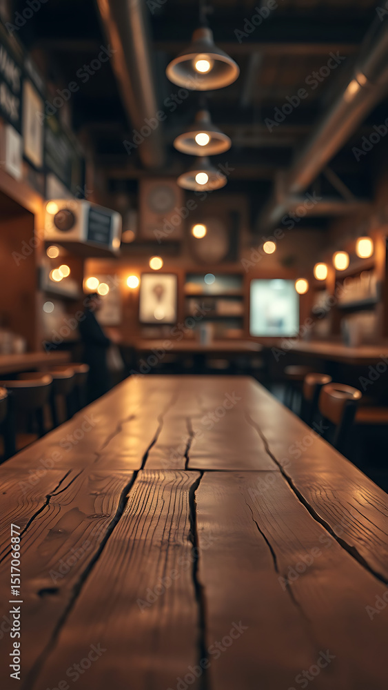 Aufkleber empty wooden table rustic and blurred background of bar or pub for product display high quality phot