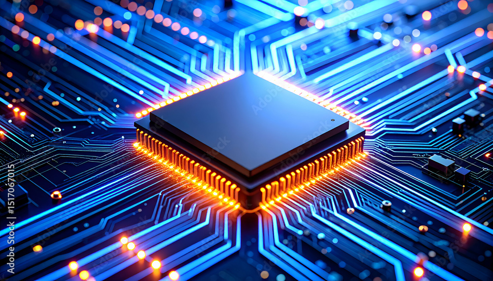 Poster futuristic ai chip design nano-scale neural network circuitry