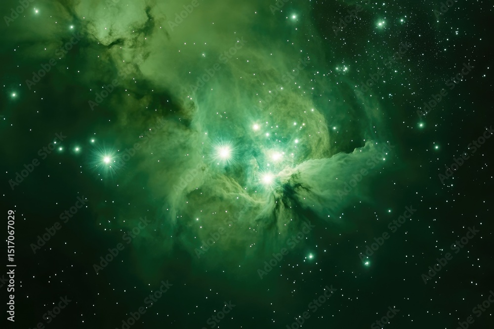 Canvas Prints a mesmerizing green nebula bursts with light, surrounded by countless stars twinkling in the vast ex