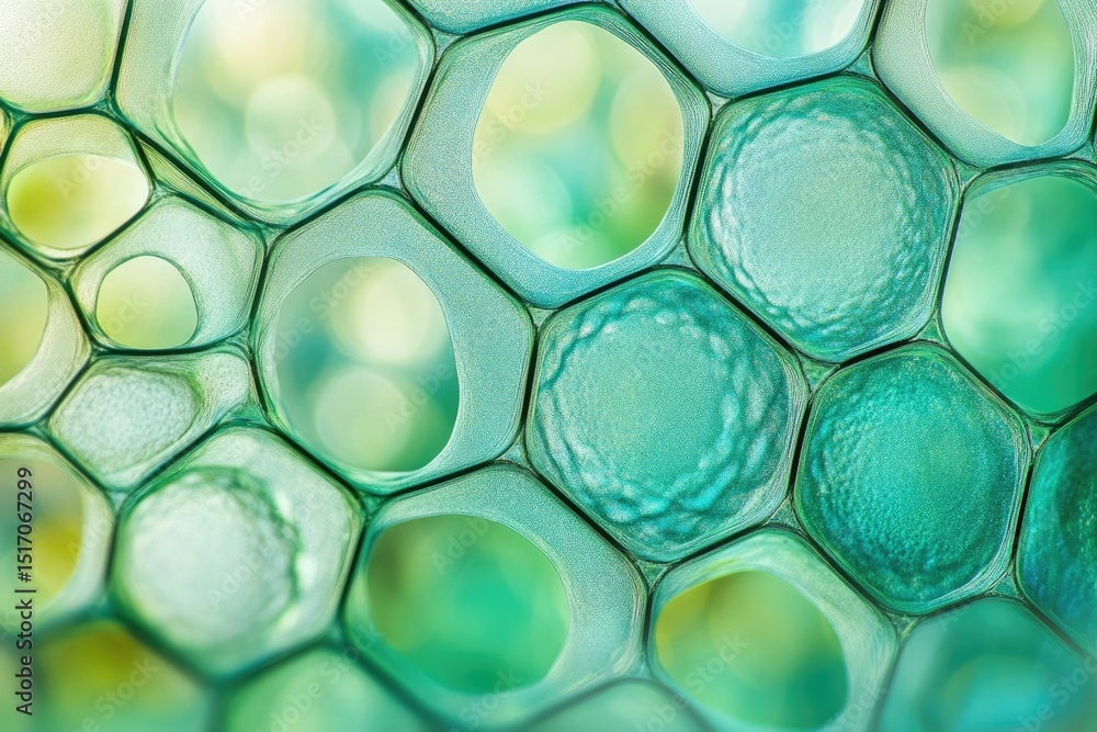 Aufkleber a macro shot reveals an intricate cellular structure with shades of green and light yellow creating 