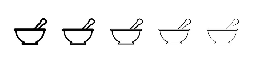 Mortar pestle icon graphic set. trendy stroke line style