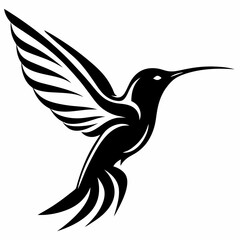 Hummingbird vector illustration black and white drawing of flying bird design element for print and web use