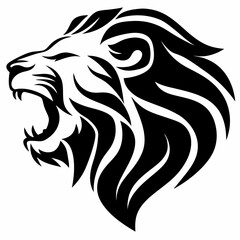 Lion head roaring tribal tattoo design vector illustration black and white drawing predator animal mascot 100