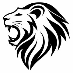 Lion head vector illustration roaring wild animal graphic design black and white tattoo style art drawing