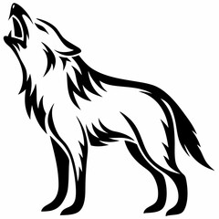 Howling wolf silhouette vector art, tribal wolf tattoo design, wild animal illustration, canine predator image