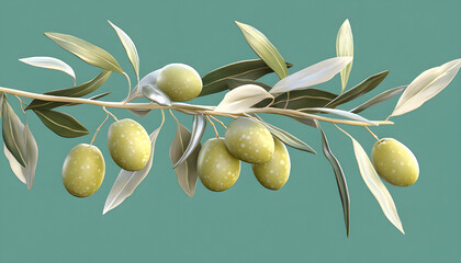 Background olive branch on a green background. green olives. olive oil. green banner. copy space