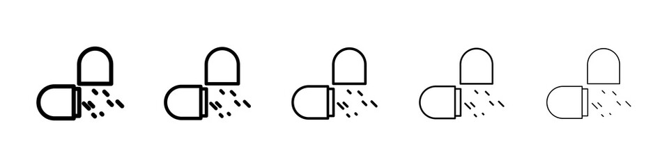Open Capsule Pill icon graphic set. trendy stroke line style