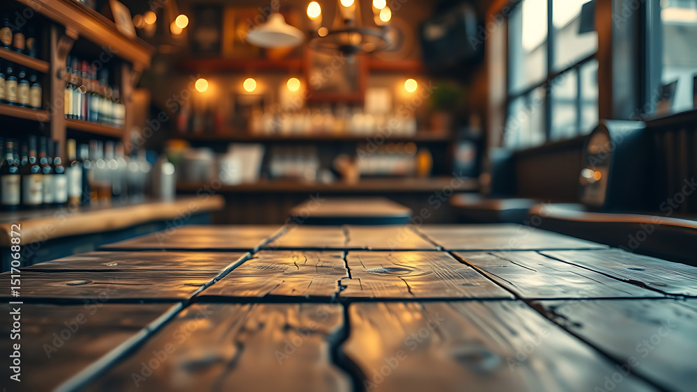 Aufkleber empty wooden table rustic and blurred background of bar or pub for product display high quality phot