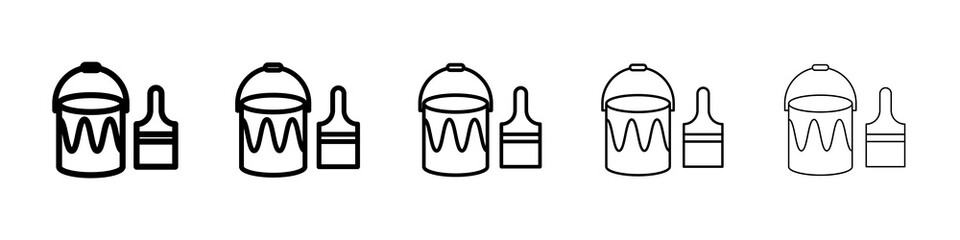 Paint bucket and paint brush icon graphic set. trendy stroke line style