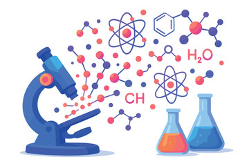 Microscope is shown with a bunch of different colored spheres