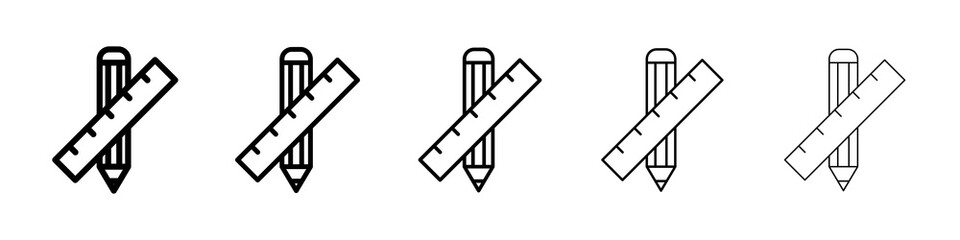 Pencil and ruler icon graphic set. trendy stroke line style