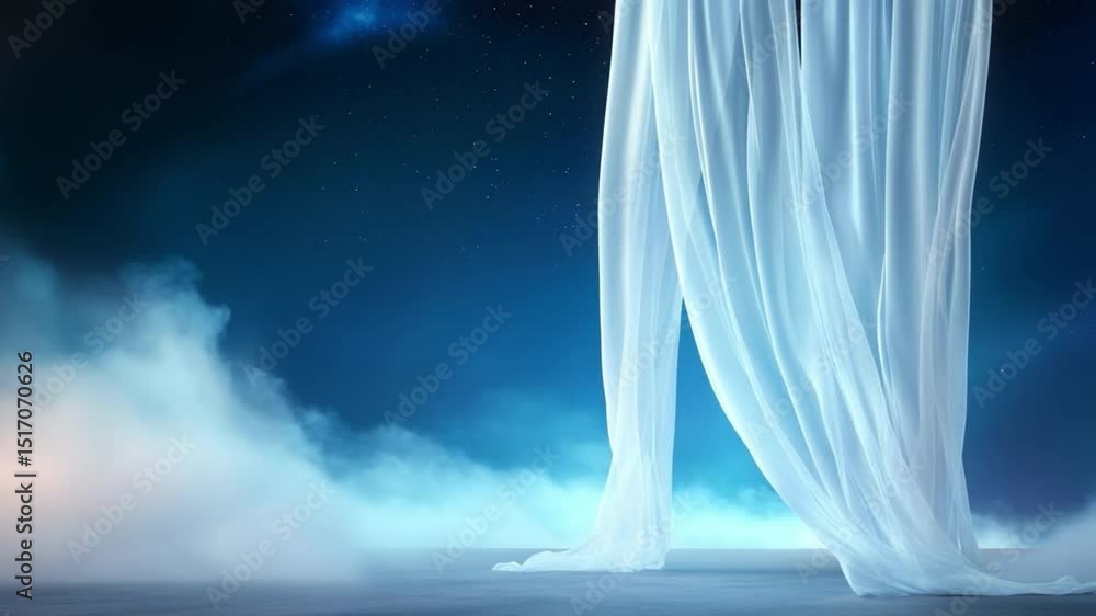 Poster elegant drape in misty ambiance: the ethereal light filters through delicate fabric, creating a drea