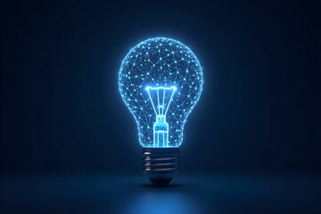Glowing Blue Digital Network Lightbulb for Innovation Concept