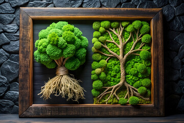 Framed Biophilic Art with Trees and Moss