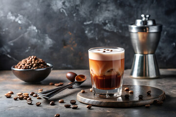 Espresso Martini with Coffee Beans and Moka Pot