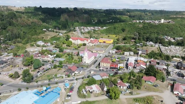 Aerial view historic church with san agustin parish puerto octay