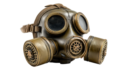 A detailed view of an old vintage gas mask, showcasing its features and protective design.