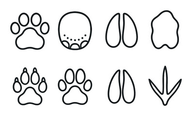 Animal tracks linear icon set. footprint symbols for nature and wildlife exploration