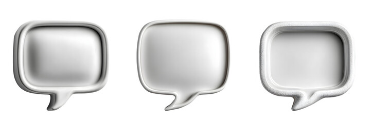 Three white speech bubbles isolated on transparent background, perfect for communication and dialogue concepts