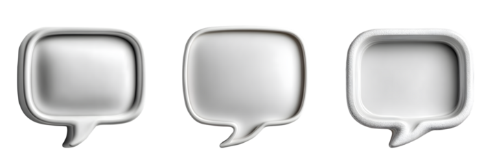 Three white speech bubbles isolated on transparent background, perfect for communication and dialogue concepts