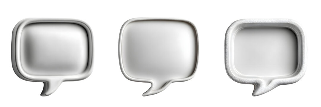 Three white speech bubbles isolated on transparent background, perfect for communication and dialogue concepts