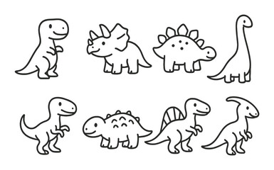 Fototapeta premium Dinosaur silhouette icon set for kids. prehistoric animal symbols and cartoon figures