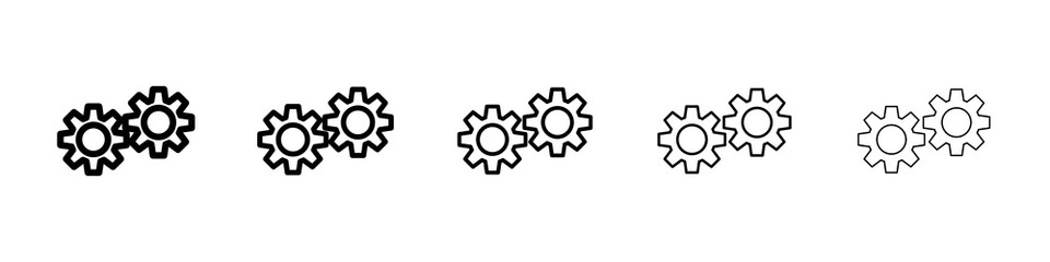 Settings gear icon graphic set. trendy stroke line style