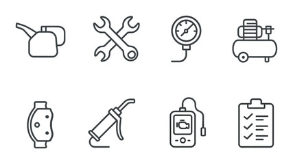 Mechanical tools icon set in linear style. repair and maintenance symbols