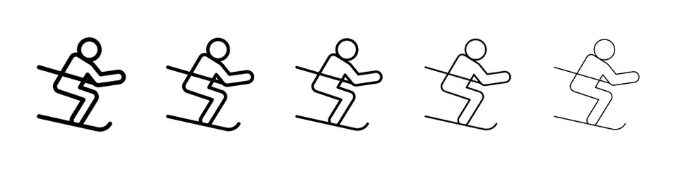 Skiing icon graphic set. trendy stroke line style