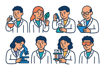 Science and research flat icon set. laboratory, experiment, and analysis symbols