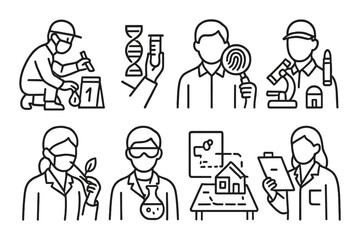Science and research flat icon set. laboratory, experiment, analysis symbols