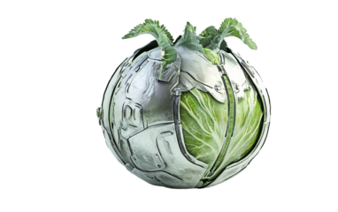 Kohlrabi transforming with silver and green hues highlighting its fresh unique vegetable form isolated on transparent background PNG