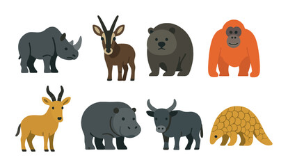 Endangered animals icon set in flat style. wildlife conservation symbols