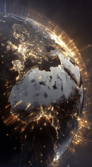 a stylized globe with glowing MSME clusters lighting up across developing regions, beams of light connecting continents, painterly Arcane animation, global energy and potential rising