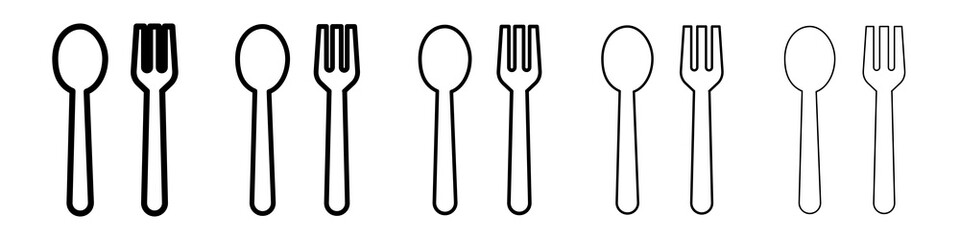 Spoon and Fork icon graphic set. trendy stroke line style