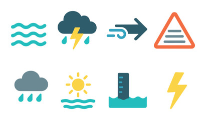 Weather flat icon set. meteorology and climate symbols for forecasting