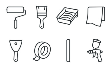 Painting and home improvement icon set. flat style renovation and diy symbols