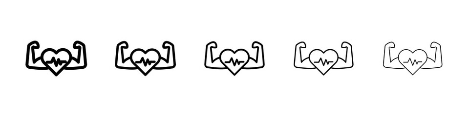 Strong heart icon graphic set. trendy stroke line style