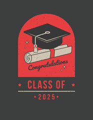 Vintage Graduation T-Shirt Design – Class of 2025 with Cap and Diploma