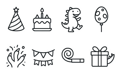 Birthday celebration silhouette icon set. party and festive event symbols