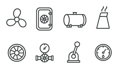 Industrial linear icon set. machinery and equipment vector symbols