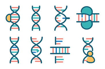 Dna science flat icon set. genetics, biology, and molecular structure symbols