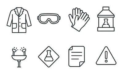Safety and laboratory flat icon set. research and lab equipment symbols