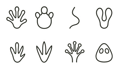 Animal tracks icon set: flat style wildlife marks and trail symbols