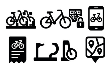 Bicycle and transportation silhouette icon set. cycling and mobility symbols