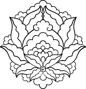 Isolated Hatai vector flower. Rumi outline decorative element