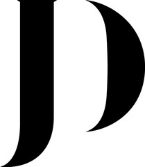Stylized minimalist monogram combining the letters "J" and "D" in a bold, elegant black design. Perfect for branding, or creative identity projects. Clean and versatile, ideal for logos or icons.