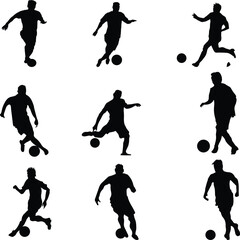 Soccer Player Silhouettes set vector and   PNG – Dribbling and Kicking Poses
